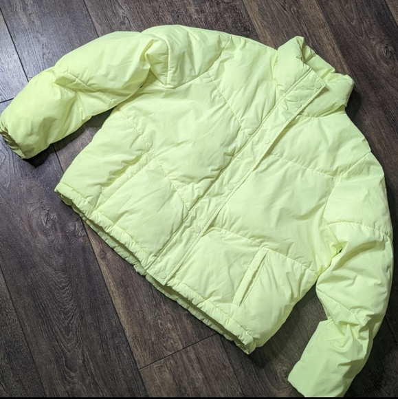 Neon fluorescent yellow green oversized puffer jacket EUC Women's XL 90's y2k - Picture 6 of 7